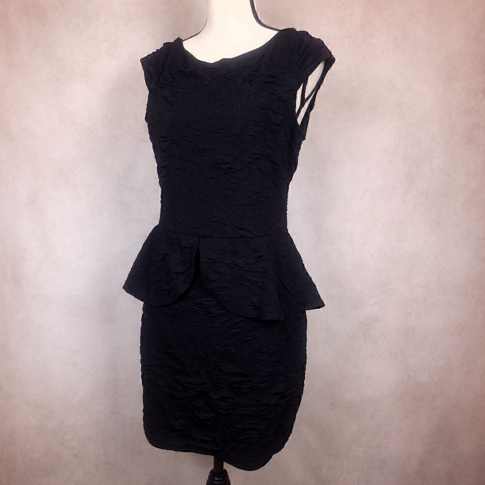 Arden B. Black Peplum Mini Cocktail Evening Prom Dress Floral Size Large